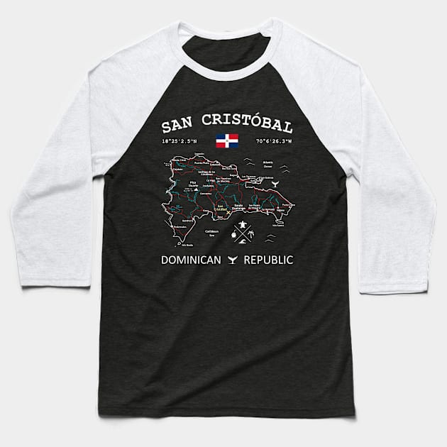 San Cristóbal Dominican Republic Flag Travel Map Coordinates GPS Baseball T-Shirt by French Salsa